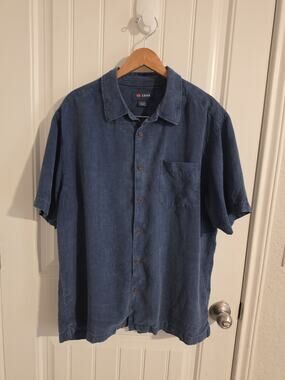 COVA Men’s XL Short Sleeve Button Up Shirt Navy Blue Textured Casual